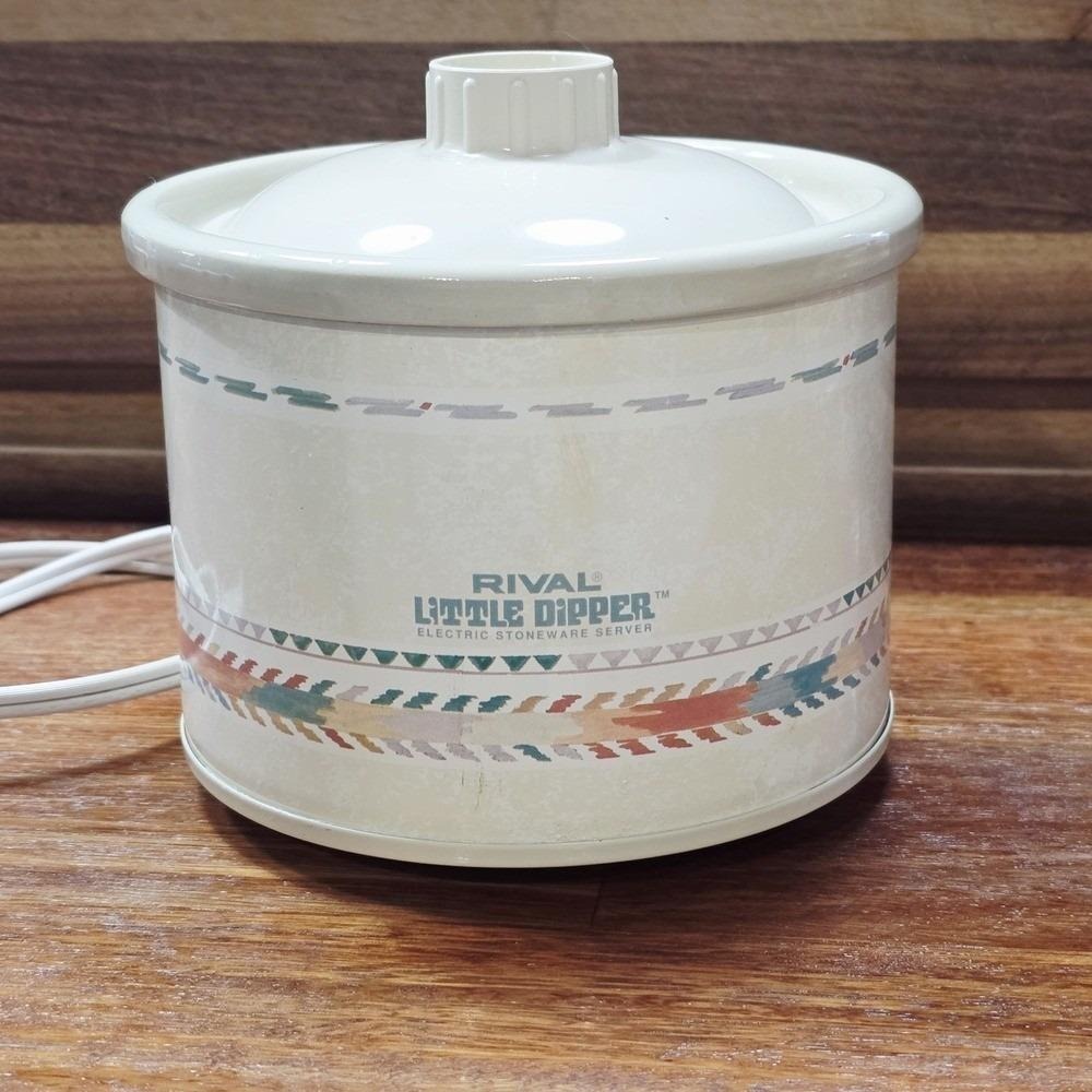 Vintage Rival Little Dipper Mini Crock Pot #3204 Lid Southwest Aztec Design